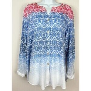 Multiples Red White Blue Ombre L/S Tunic Top Shirt Size XL NEW